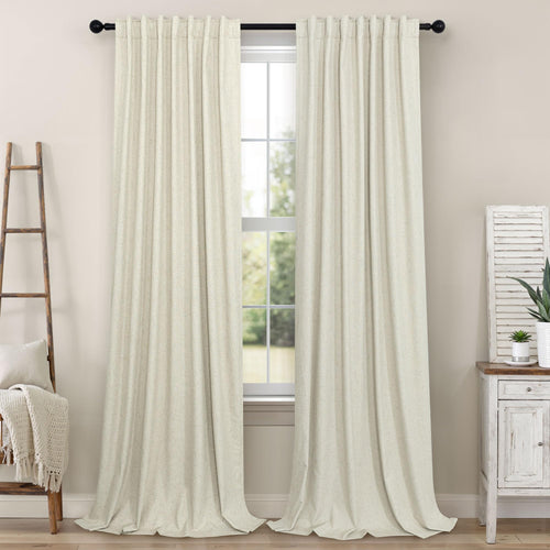 102 Inch Blackout Curtains Cream for 103 Inch Length Window Drapes Elegant Farmhouse Style Custom Made Black Out Weather Curtain for Bedroom Living Room 2 Panels Cortinas para Sala Modernas Dormitorio