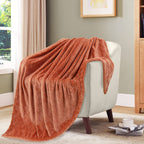 TOONOW Fleece Blanket Textured Fuzzy Plush Throw Blanket Twin Size 60" x 80", Super Soft Fluffy Bed Blanket Geometric Pattern Comfy Microfiber Flannel Blankets for Couch, Bed, Sofa, Carnelian