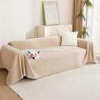 MYSKY HOME Couch Cover 3 Cushion Sofa with Tassel Chenille Sofa Covers Couch Covers for 3 Cushion Couch Sofa Slipcovers for Sectional l Shaped Couch Dogs Protector Furniture Covers, 91" X150", Khaki