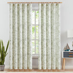 jinchan Green Floral Linen Curtains 84 Inch Farmhouse Rod Pocket 2 Panels