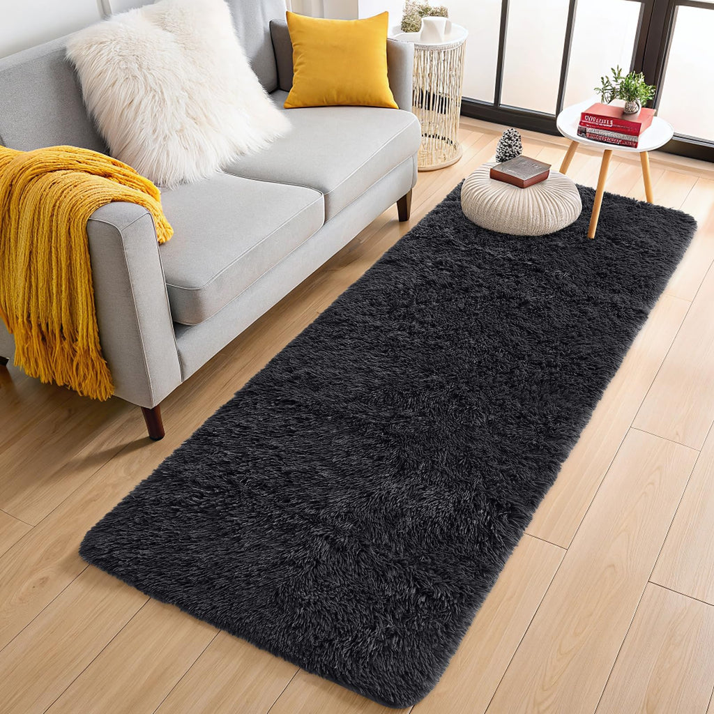 OLANLY 3x6 Machine Washable Runner Rugs for Hallway, Soft Fluffy Shaggy Bedside Rugs for Bedroom, Living Room, Indoor Floor Carpet for Kids Girls and Boys, Nursery Rooms, Home Decor Aesthetic, Black