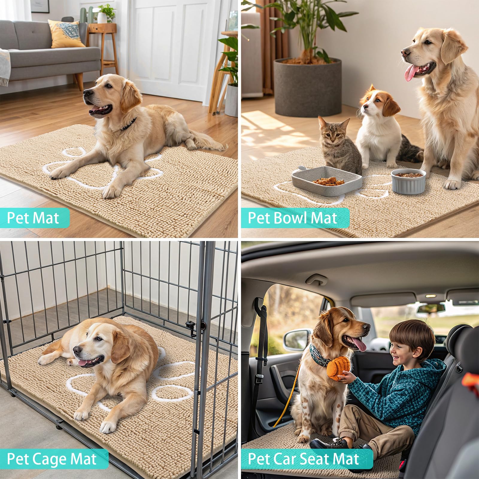 Smiry Dog Door Mat for Muddy Paws, Absorbent Non Slip Dirt Trapper, 40x32
