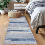 KOZYFLY Modern Abstract Kitchen Runner Rug, 2x6 Washable Rug Runner Non-Slip Soft Striped Hallway Runner Rugs, Blue/Grey/Beige Print Carpet Runner for Entryway Bathroom Laundry Room Foyer