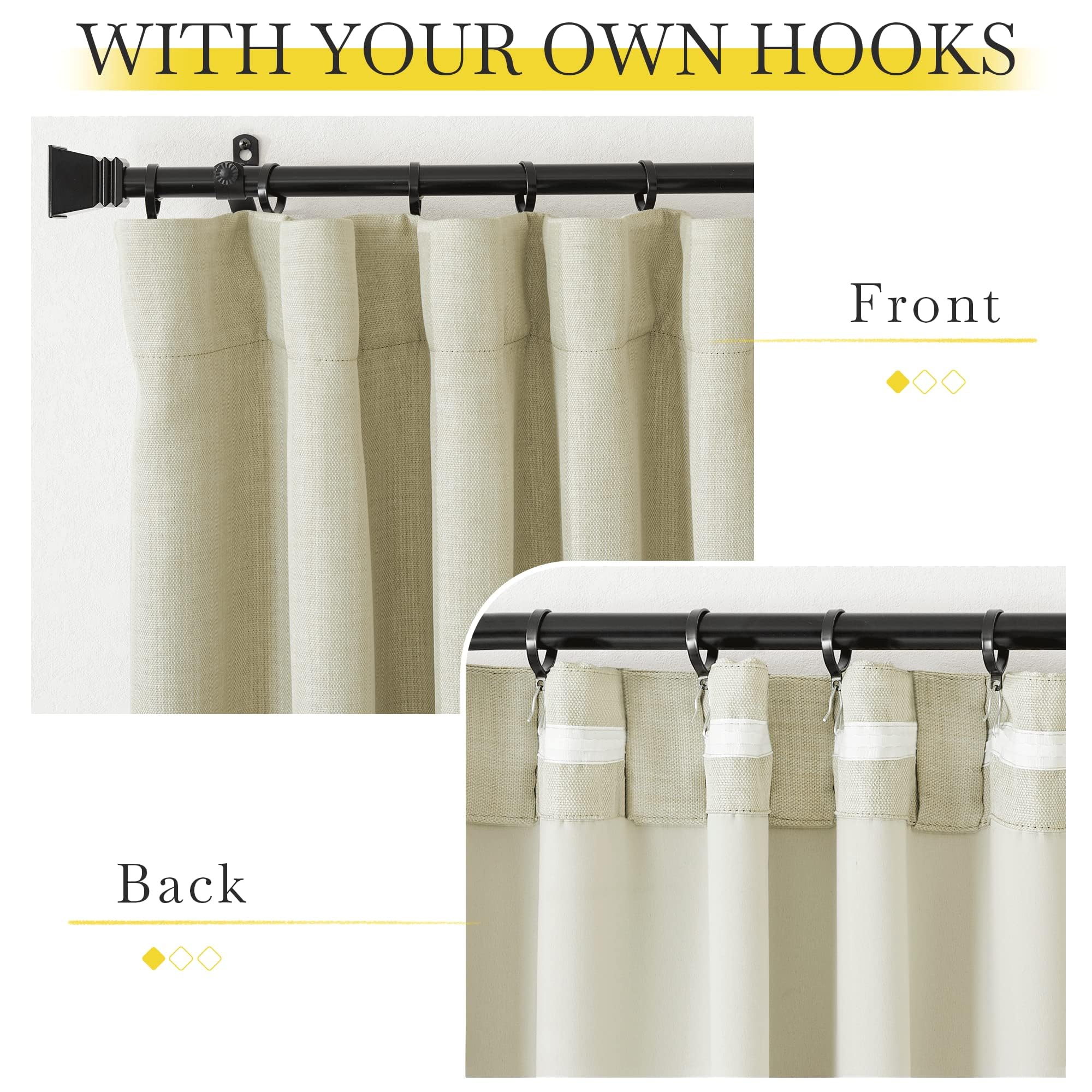 NICETOWN Room Darkening Bedroom Curtains 84 inches Long, Pinch Pleated Curtains Faux Linen Blend Light Blocking Noise Canceling Thermal Drapes for Living Room, Linen Beige, W52 x L84, 2 Panels