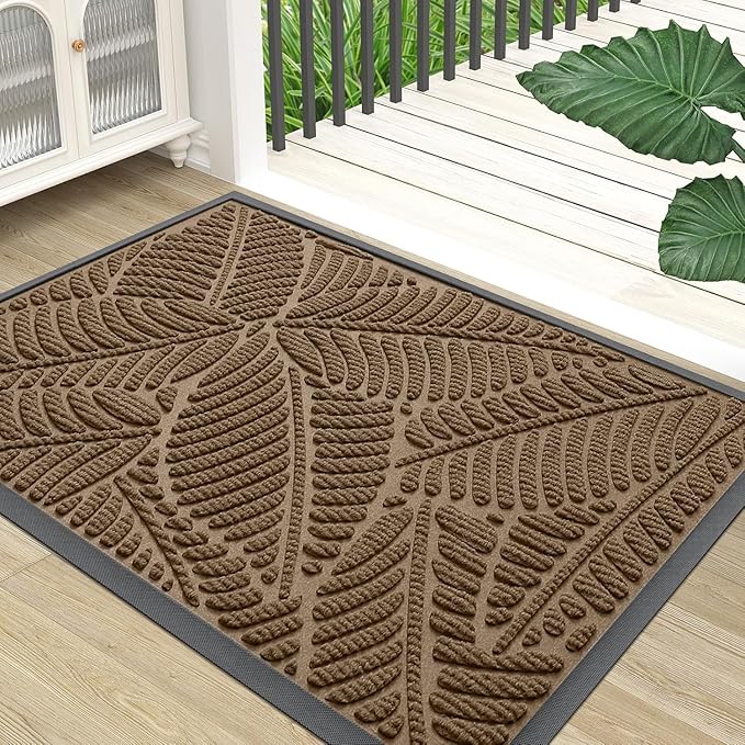 Colorxy Waterproof Doormat, Sturdy Natural Rubber Front Indoor Mat, Non Slip Low Profile Outdoor Door Mat, Stain and Fade Resistant Floor Mats, Easy Clean Patio Entry Mat, 71''x23'', Light Brown