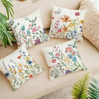 ONFAON Spring Pillow Covers 16x16 Inch Set of 4,Seasonal Floral Outdoor Decorative Square Linen Farmhouse Decor Cushion Covers for Home Sofa Bed Couch