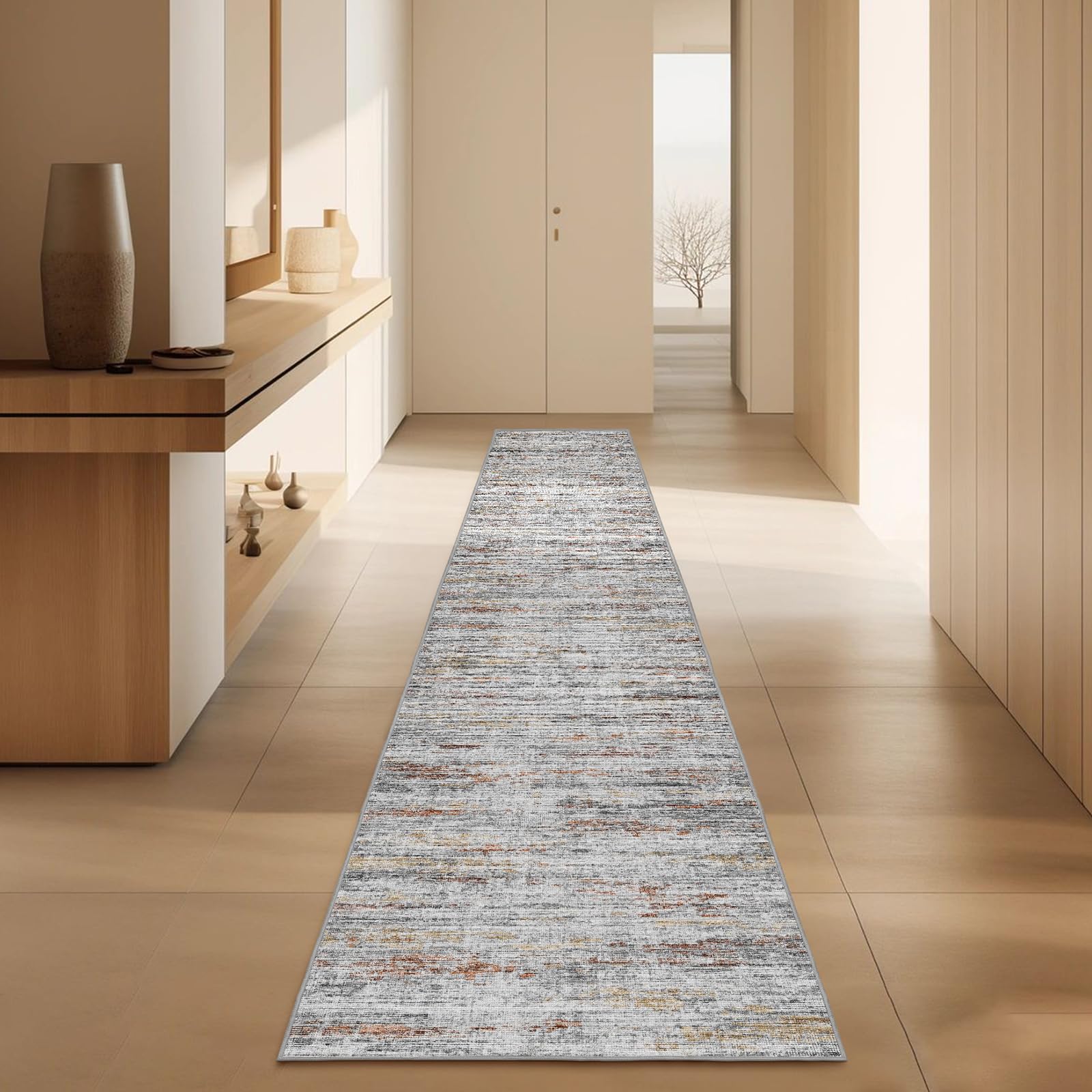 Washable Runner Rugs 3x10 Abstract Kitchen Runner Rug Non Slip Backing, Ultra-Thin Carpet Runners for Hallway 10 ft,Long Rug Runner for Entryway Living Room Bedroom Laundry Room