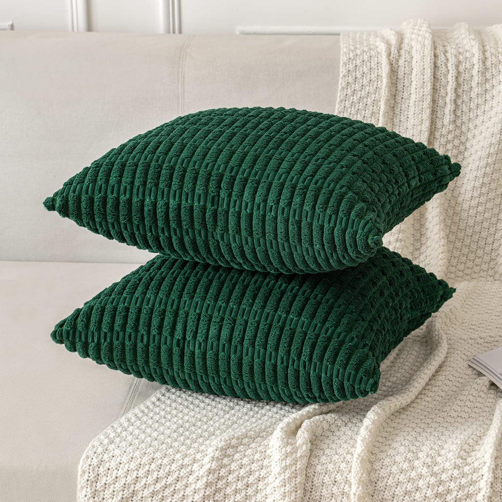 MIULEE Corduroy Decorative Throw Pillow Covers 18x18 Dark Green Pack of 2