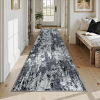 Washable Area Rugs 3x12 Non-Slip Modern Abstract Soft for Living Room Entryway Bedroom Nursery, Print Pattern, Black Navy Blue Gray