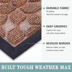 Bulijojo Sturdy Front Entrance Doormats,Durable Heavy Duty Welcome Mat,Thick Absorbent Natural Rubber Non Slip Mat,Easy Clean Entryway Mat 17"x30" Geometric Brown