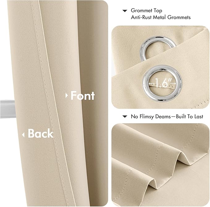 MIULEE Cream Beige Blackout Curtains for Bedroom Living Room 96 Inches Long 2 panels, Thermal Insulated Room Darkening Drapes Solid Grommet Top Noise Reducing Light Blocking Window Curtains 40x96 Inch