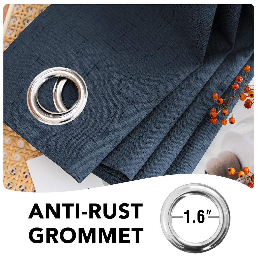 H.VERSAILTEX Linen Blackout Curtains Durable Thick Textured Linen Look 100% Blackout Patio Door Curtain Anti Rust Grommet Extra Wide Sliding Door Curtain Panel, 100 inch W X 108 inch L - Navy