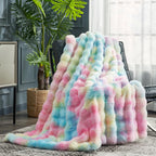 Cozy Bliss Cow Print Faux Fur Throw Blanket for Couch, Fuzzy Soft Plush Thick Bubble Blanket for Sofa Bedroom Living Room, 50x60 Inches