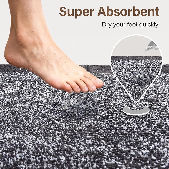 36x24 Large Bathroom Rugs Washable Non Slip, Dark Grey Bath Mat for Bathroom Floor Tub, Soft Absorbent Quick Dry Mats for Shower, Bathtub,Home Decor