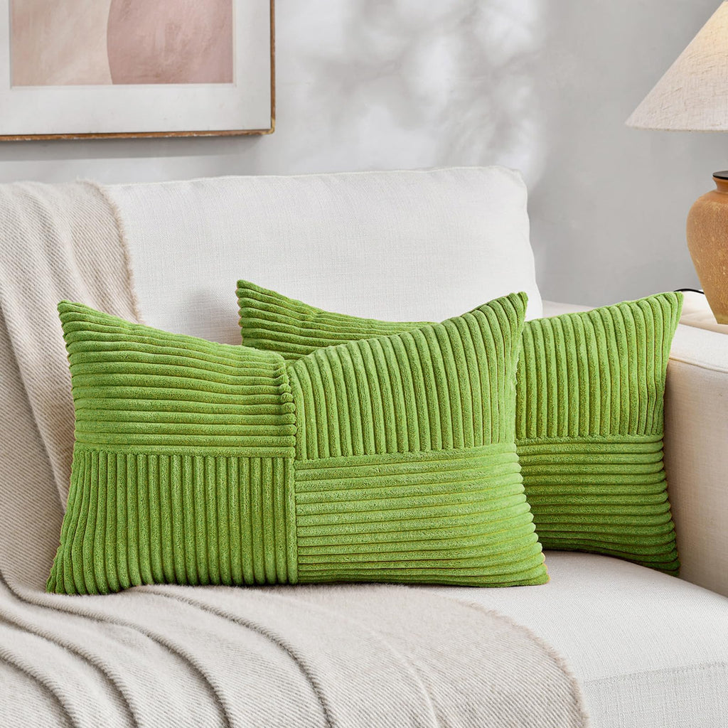 Fancy Homi 2 Packs Teal Lumbar Decorative Throw Pillow Covers 14x24 Inch for Living Room Couch Bed Sofa, Rustic Farmhouse Boho Home Decor, Soft Striped Corduroy Rectangle Accent Cushion Case 35x60 cm