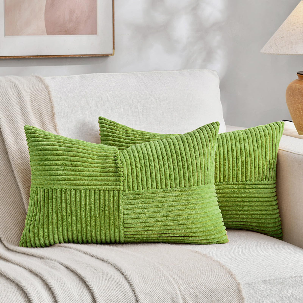 Fancy Homi 2 Packs Teal Lumbar Decorative Throw Pillow Covers 14x24 Inch for Living Room Couch Bed Sofa, Rustic Farmhouse Boho Home Decor, Soft Striped Corduroy Rectangle Accent Cushion Case 35x60 cm