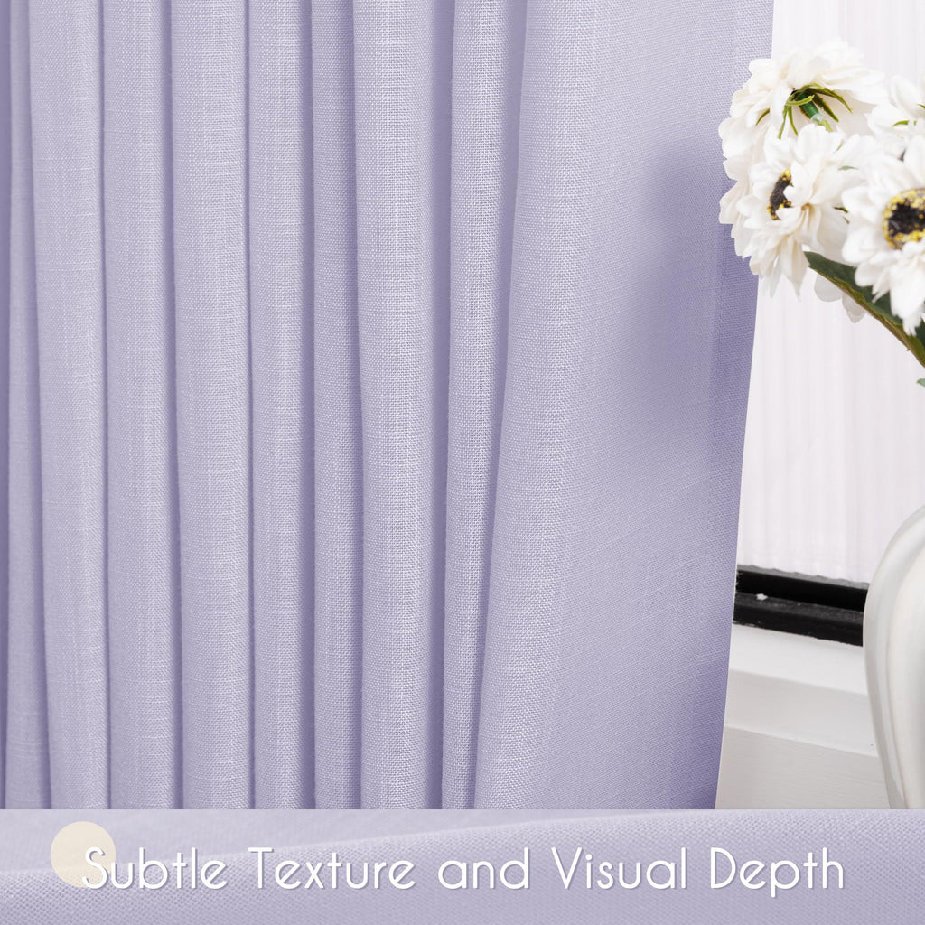 Jolilight Lavender Semi Sheer Linen Purple Curtains 120 Inches Extra Long Ceiling to Floor for Purple Room Decor Back Tab Light Filtering Window Treatment Panels Drapes Luxury Elegant Sheer Violet