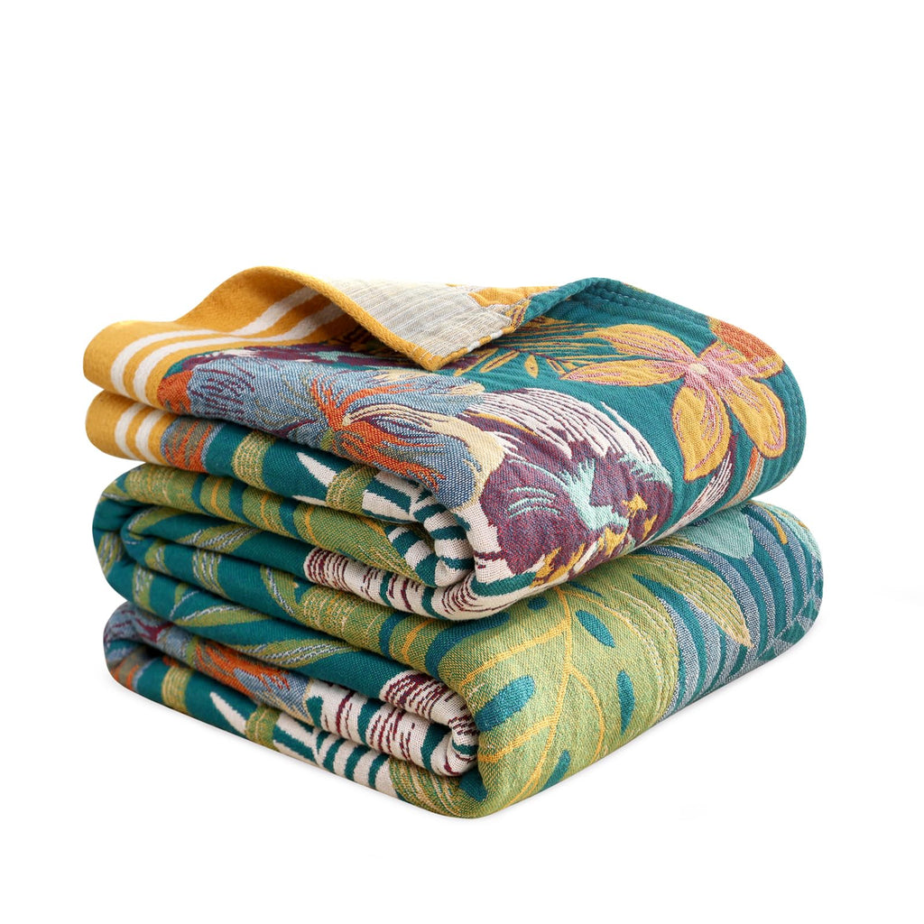 MSGKV Boho Throw Blanket 50"x60" Cotton Throw for Couch Sofa, Floral Quilt