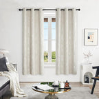 Deconovo Beige Bedroom Curtains, Room Darkening Curtain, Thermal Insulated Soundproof Drapes, Silver Branch Print, 42 x 72 Inch Long, Machine Washable Window Panels for Living Room Nursery, Set of 2