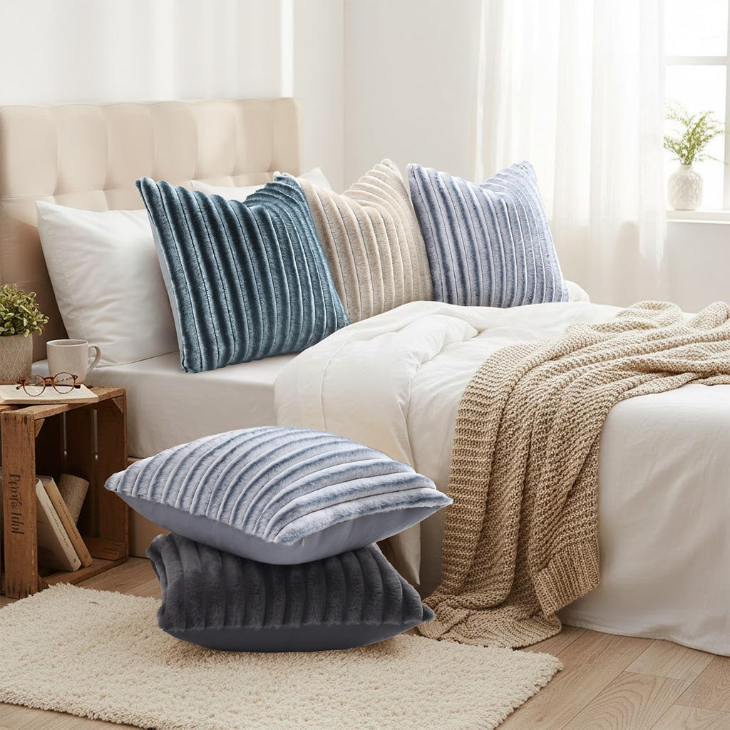 decorUhome Fall Faux Fur Throw Pillow Covers 16x16 Set of 2 Dark Grey