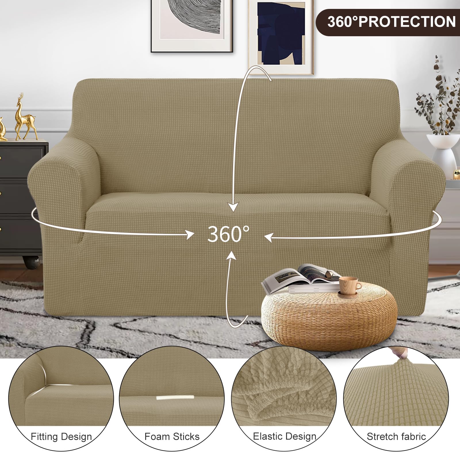 U-NICE HOME Loveseat Cover Stretch Couch Cover Sofa Slipcover, Sand
