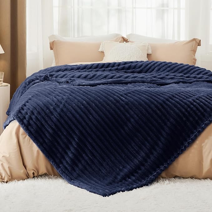 Bedsure GentleSoft Navy Blue Fleece Blanket for Couch - Cozy Soft Blankets for Women, Cute Small Throws for Girls, Navy, 90x90 Inches