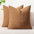 MIULEE Soft Chenille Euro Throw Pillow Covers Brown 24x24 Inch Pack of 2