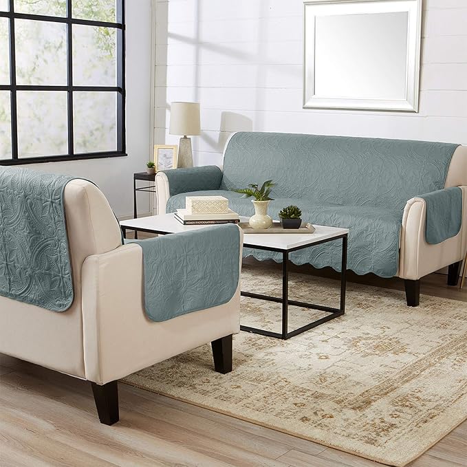 Great Bay Home Reversible Recliner Cover - Washable Slipcover Furniture Protector with Elastic Straps - Perfect for Kids & Pets - Quilted & Stitched Detail (Mirage Gray/Flax)
