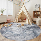 Round Rug 8ft Circle Rug Washable: Carpet Circular Area Rug for Entryway Kitchen Bedroom Dining Room Living Room Large 8 Feet Abstract College Dorm Non Slip Low Pile Blue Grey