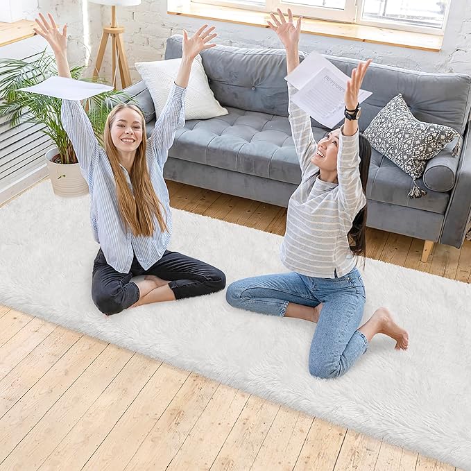 JiaoBaba Runner Rug for Bedroom White 2x10ft Fluffy Area Rug Bedside Runner Rug for Kids Room Boys Teens Nursery Baby Living Room Dorm Home Decor Carpets Kid Sbedroom Rug