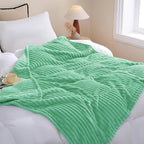 Mint Green Fleece Throw Blanket 60”×80” for Couch Sofa Bed,Super Soft Cozy Plush Microfiber Flannel Blanket with Stripes Design Lightweight for Adults,Woman,Girls