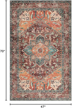Yamaziot Washable Area Rug, 4x6 Non-Slip Boho Vintage Living Room Bedroom Rug with Rubber Backing, Low Pile Faux Wool Soft Distressed Rug Floor Carpet for Living Room, Laundry, Kids Playroom