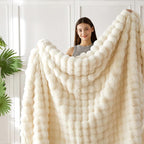 COOVA Faux Fur Throw Blanket for Couch, Cozy Soft and Fuzzy Plush Rabbit Fur Bubble Blanket for Sofa Bedroom Living Room, 50x60 Inches Ivory White