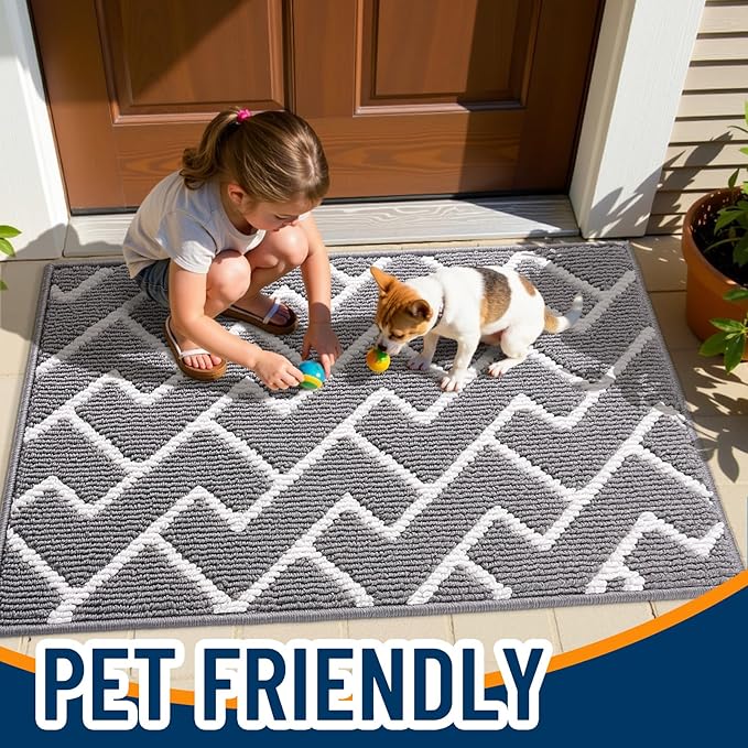OLANLY Front Door Mat, Non-Slip Rubber Backing, Dirt Resistant and Absorbent, Washable, Easy to Clean Low-Profile Indoor Doormat for Back Door, Entryway, Inside Entrance, 59x23, Grey