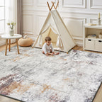 Rugflix 9x12 Area Rugs for Living Room, Washable Beige Grey Large Rug