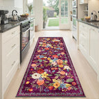 Rug for Hallways Kitchen Rug 2x6, Non Slip Washable Rugs with Rubber Backing Soft Floral Carpet Runner for Hallways, Kitchen, Laundry, Bedroom, Bathroom (2 x 6, Purple)