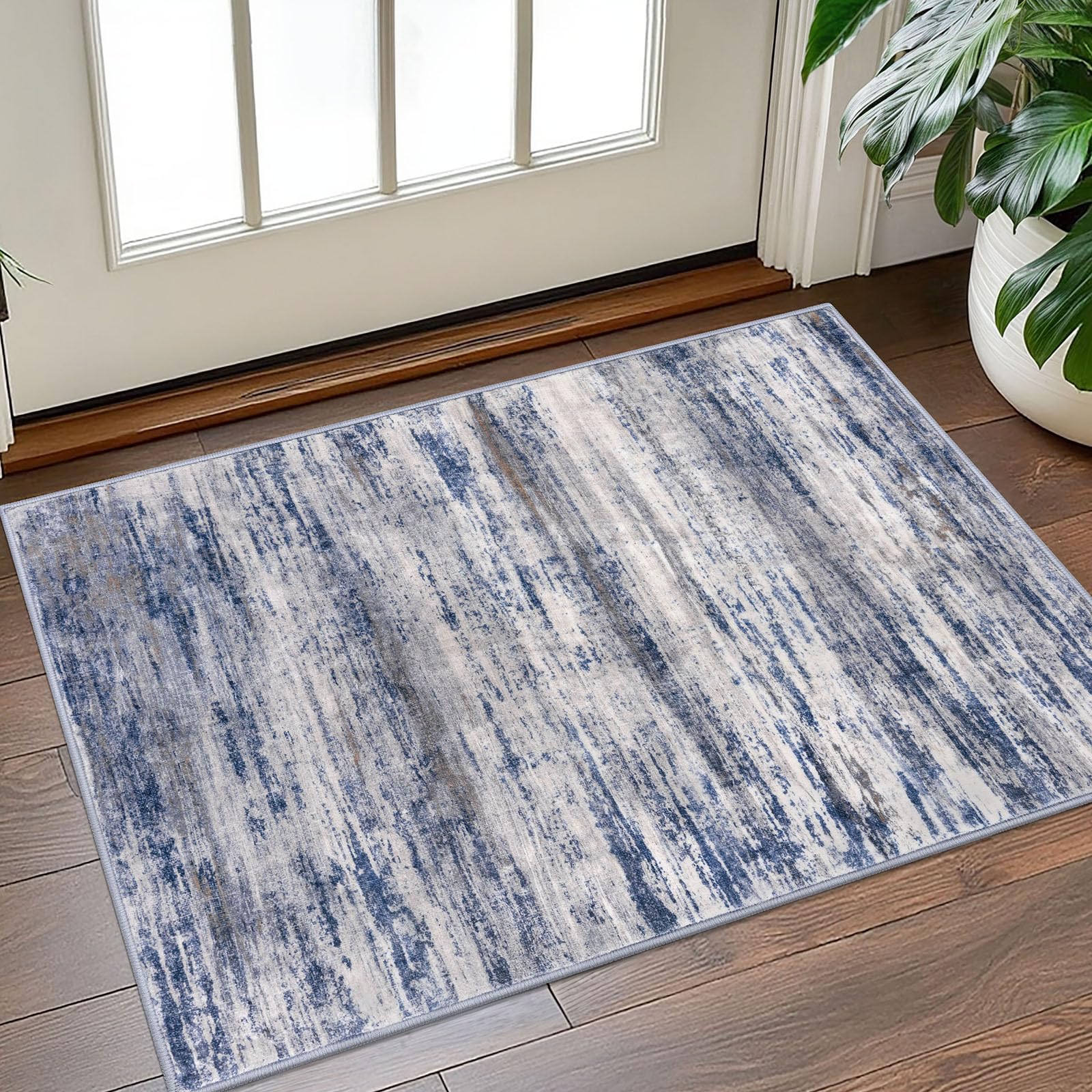 KOZYFLY Abstract Rugs for Entryway 2x3 Washable Small Area Rug Grey-Blue