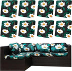 8Pcs Outdoor Cushion Covers, Patio Cushion Covers,Stretch Elastic Slipcovers, Replacement Washable & Reusable Furniture Protector for Patio Couch (Daisy,Cover Only)