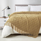 BOURINA Mustard Throw Blanket 50 x70 Inch Jacquard Throw Knitted Blanket