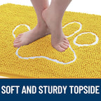 OLANLY Dog Door Mat for Muddy Paws 30x20, Paw Print Design, Absorbs Moisture and Dirt, Absorbent Non-Slip Washable Doormat, Quick Dry Chenille Mud Mat for Dogs, Entry Indoor Entryway Carpet, Yellow