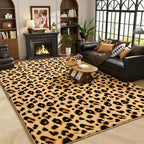 Amearea Soft Leopard Rugs for Bedroom Living Room, 6x9 Modern Cheetah Print Thickened Memory Foam Rug, Fluffy Indoor Washable Animal Rugs Carpet for Kids Boys Girls Dorm Nursery Room Decor, Khaki