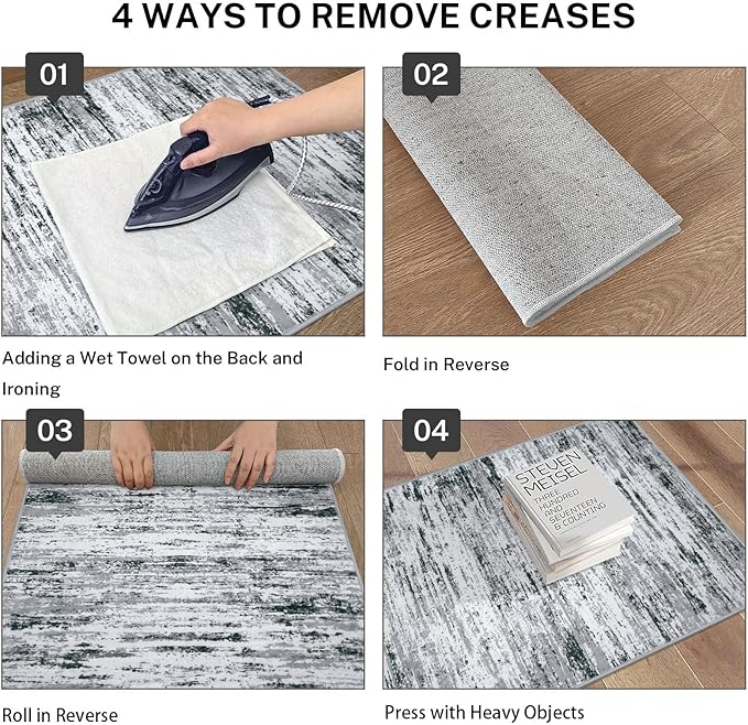 Lansny Modern Abstract Runner Rug 2.6x12, Black Grey White Washable Long Kitchen Runner Non-Slip Soft Hallway Rug Runner Thin Print Faux Wool Carpet for Entryway Bedroom Laundry Room Indoor Home Decor