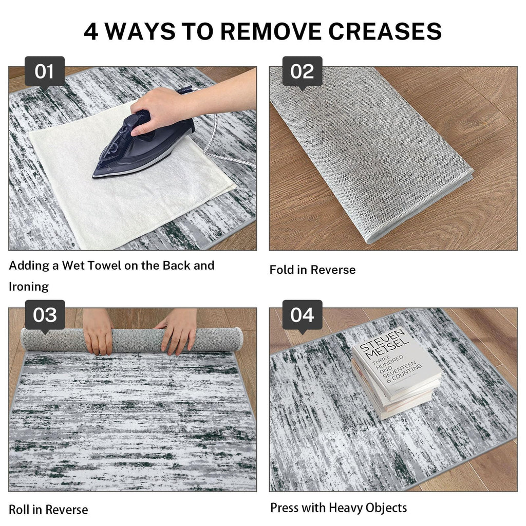 Lansny Modern Abstract Runner Rug 2x10, Black Grey White Washable Long Kitchen Runner Non-Slip Soft Hallway Rug Runner Thin Print Faux Wool Carpet for Entryway Bedroom Laundry Room Indoor Home Decor