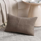 Fancy Homi Set of 2, Light Brown Patchwork Corduroy Decorative Soft Striped Modern Accent Cushion Case Farmhouse Boho Neutral Throw Pillow Covers for Chair Couch Bed Sofa Living Room 20x12 Inch