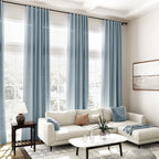 Nanspring Light Blue Linen Curtains for Living Room Bedroom 100 Inches Long Back Tab Rod Pocket Light Filtering Drapes for Protect Privacy Curtain Modern Farmhouse Decor 2 Panels Set 52x100