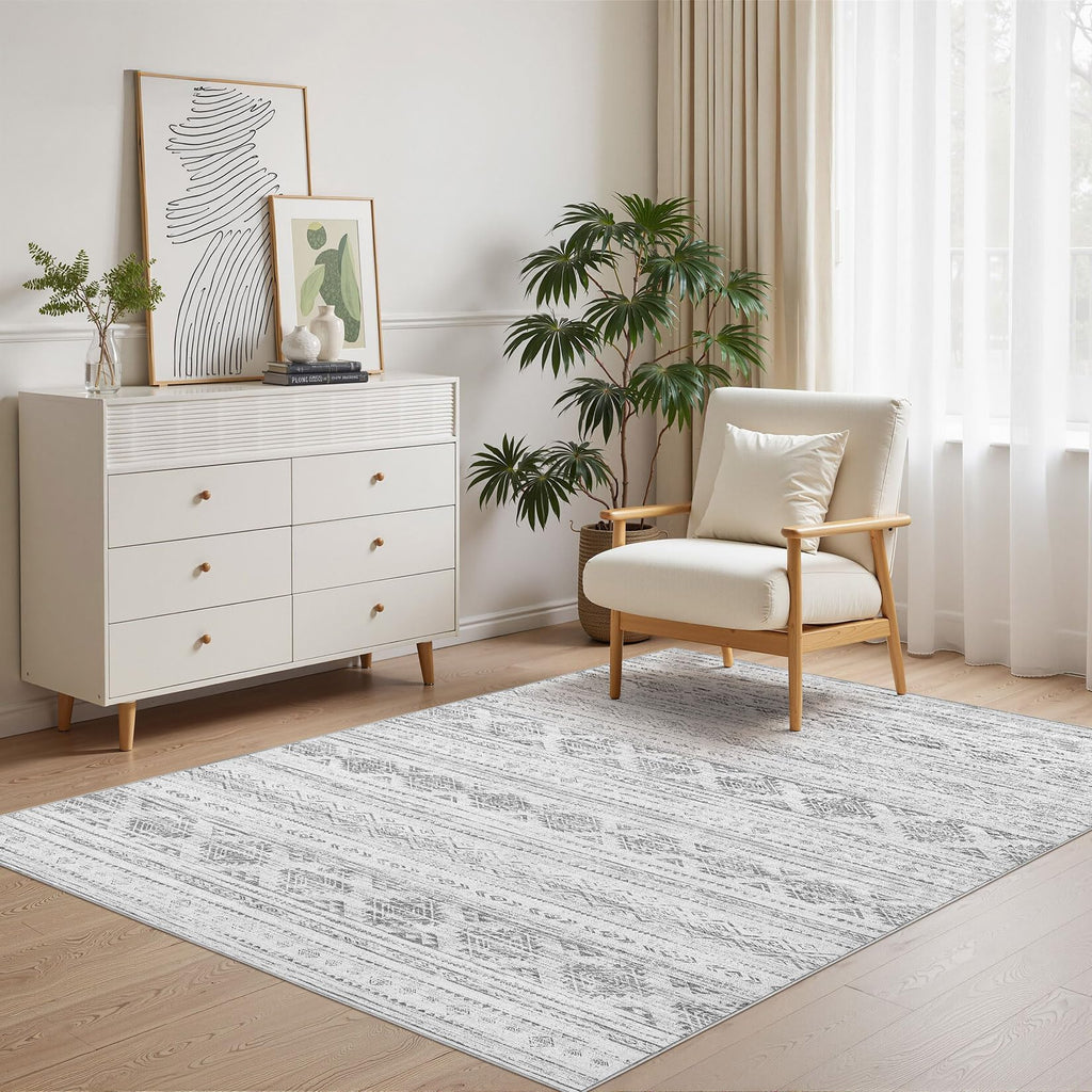 Nakagishi Boho 4x6 Area Rug Living Room Rugs Machine Washable Dark Gray