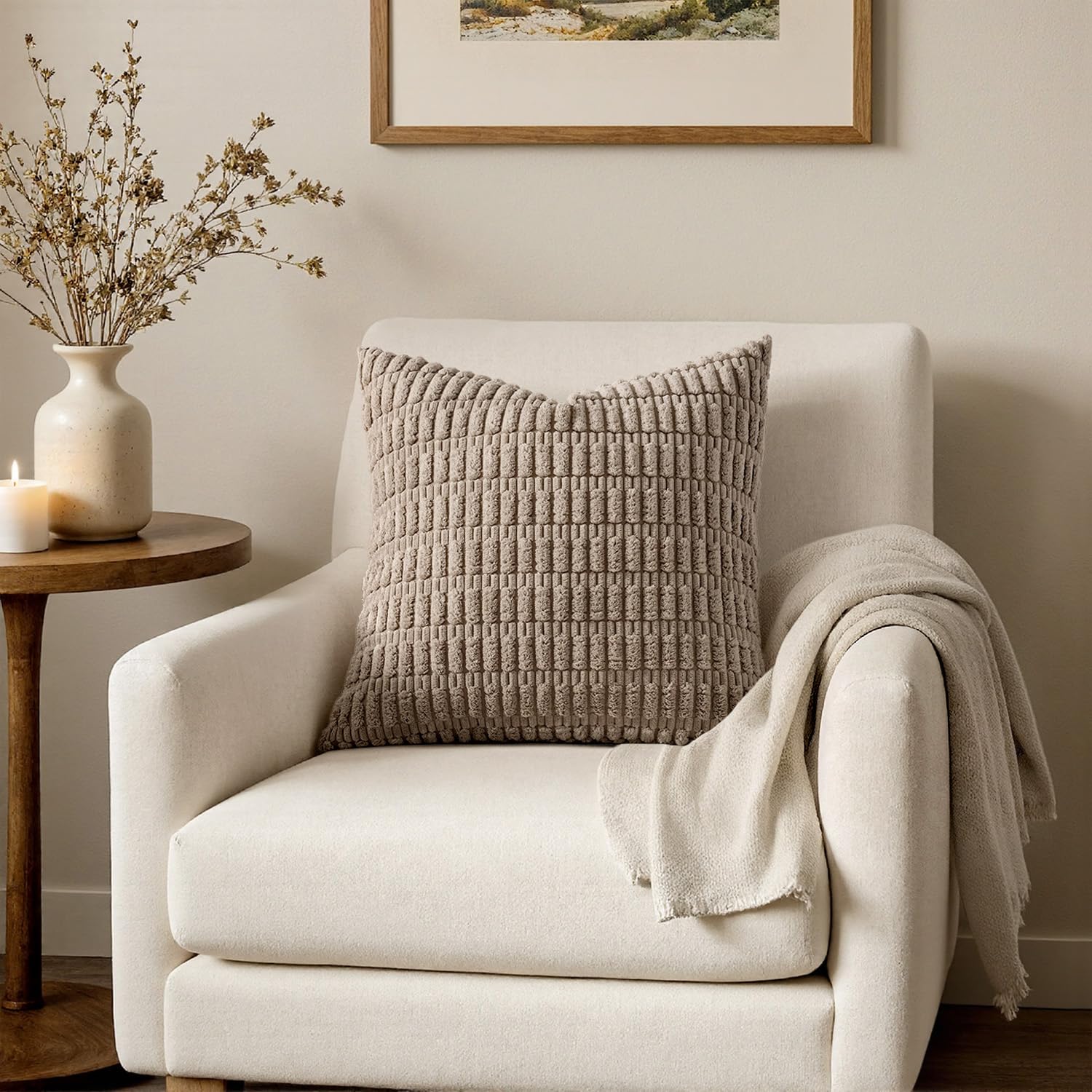 MIULEE Corduroy Decorative Throw Pillow Covers 16x16 Light Brown Pack of 2