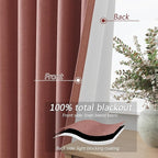 Guken 100% Blackout Curtains 63 Inch Length 2 Panels Set for Girls Bedroom Back Tab Thermal Insulated Black Out Linen Drapes Room Darkening Window Curtains 63 Inches Long,Dusty Rose
