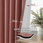 Dusty Rose 100% Blackout Linen Curtains 108 Inch Length 2 Panels Set for Girls Bedroom Back Tab Thermal Insulated Black Out Drapes Room Darkening Farmhouse Style for Bedroom Window Curtains 52x108