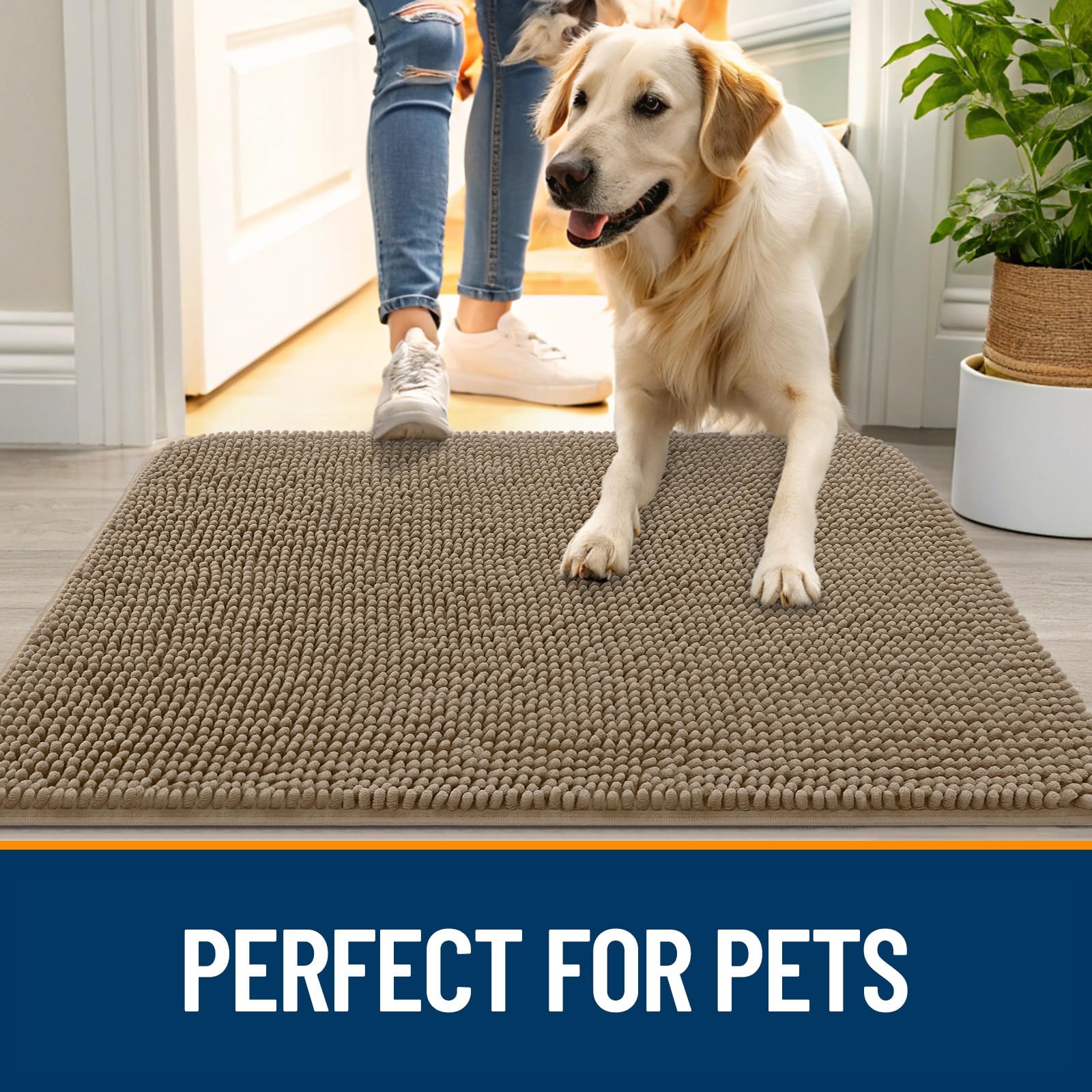 OLANLY Dog Door Mat for Muddy Paws 59x24, Super Absorbent Chenille Mud Mat